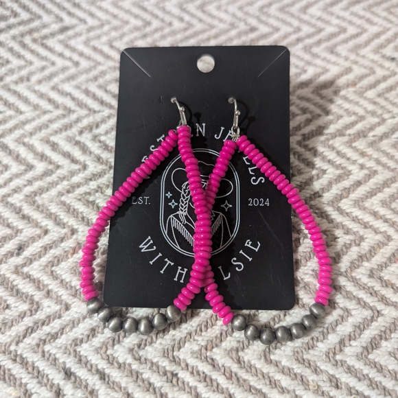 Pink and Silver Beaded Earrings - Picture 1 of 4